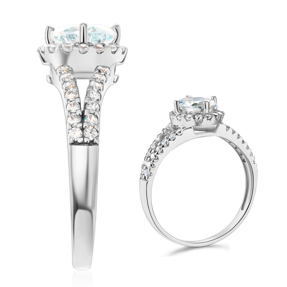 14k White Split Shank Halo 1-CT Round CZ Ring - Picture 3 of 6